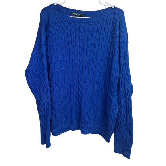 Lauren Ralph Lauren Blue Cable Knit Women's Sweater Scoop Neck XXL - Picture 1 of 7